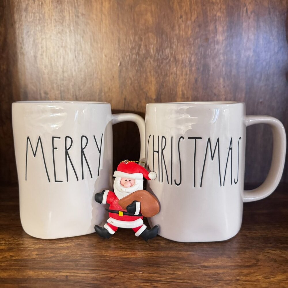 #6H Rae Dunn "Merry" & "Christmas" Ceramic Mug Set, White (Set of 2)